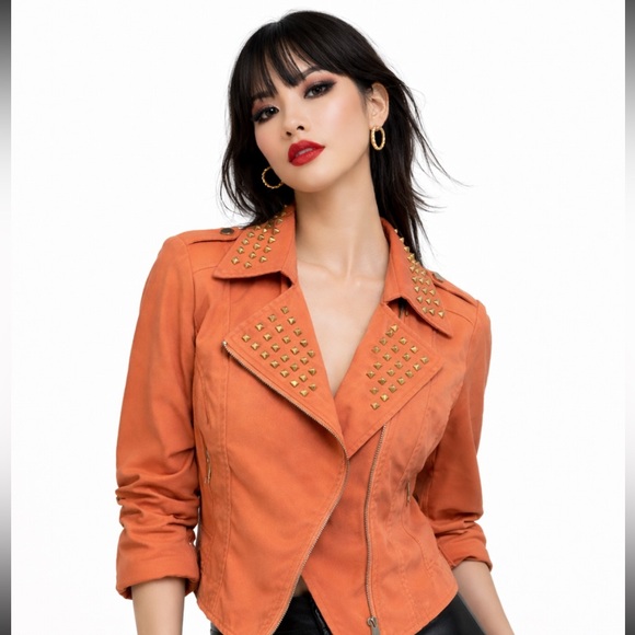 Very J Jackets & Blazers - Gold Studded peach moto Jacket